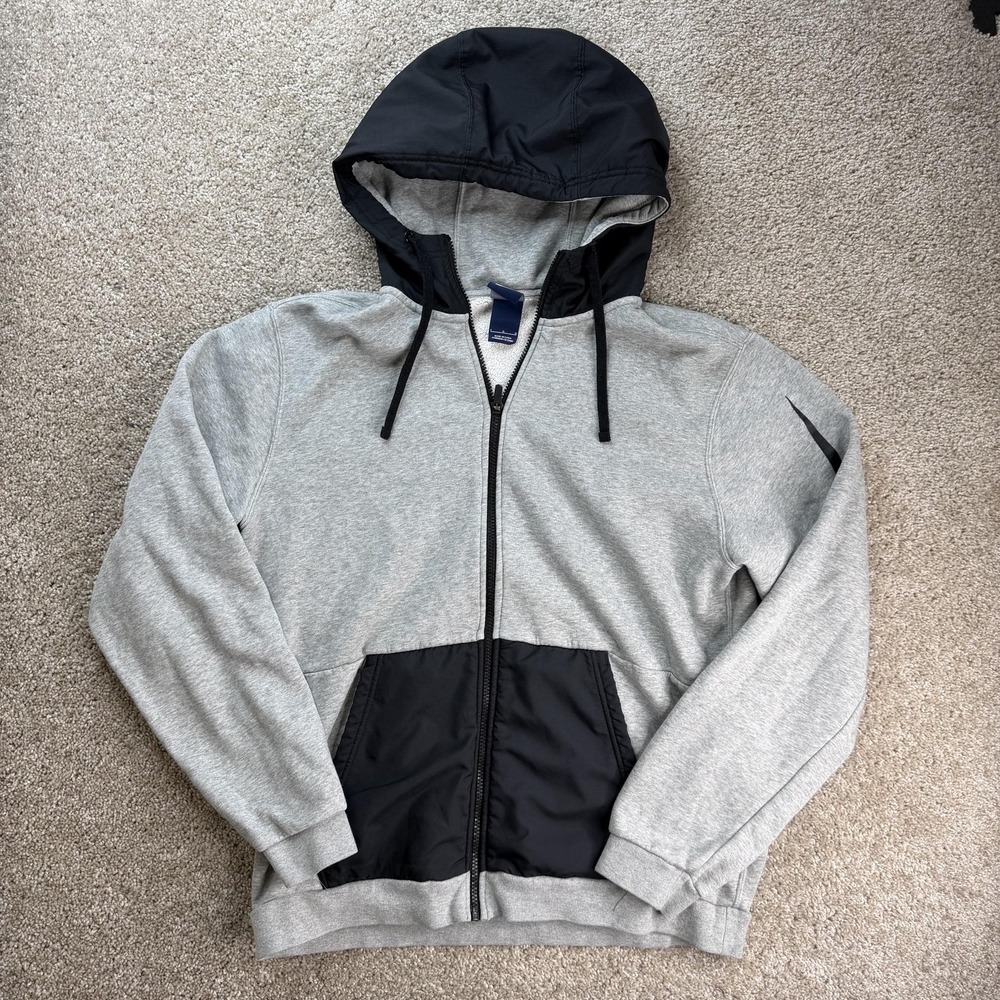 Nike Hoodie Mens Large Gray Fleece Full Zip Hooded Kangaroo Pocket Sweatshirt
